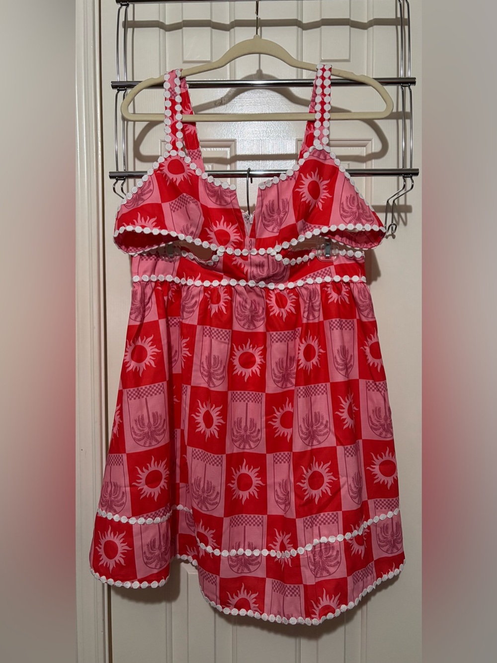 Commense Red & Pink Sun Print Mini Dress with Pom Trim